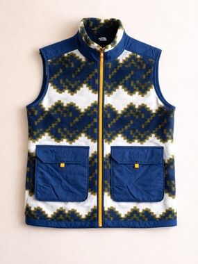 The North Face Royal Arch Fleece Vest Men S Blue Ikat Pattern Full Zip Pockets